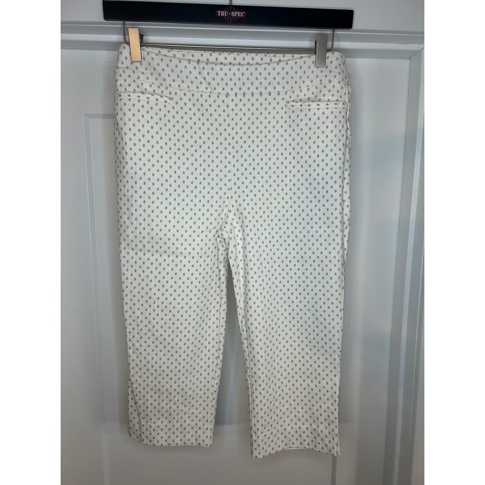 Chicos Brigitte So Slimming Crop Pants Tan White Ikat Dot Size 0.5 
US 6